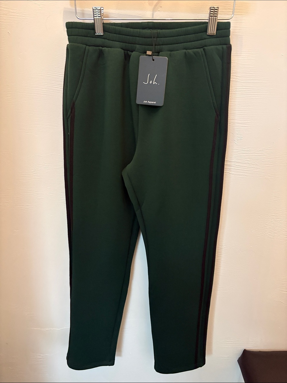 JOH Forest Green Straight-Leg Track Pants with Side Stripes